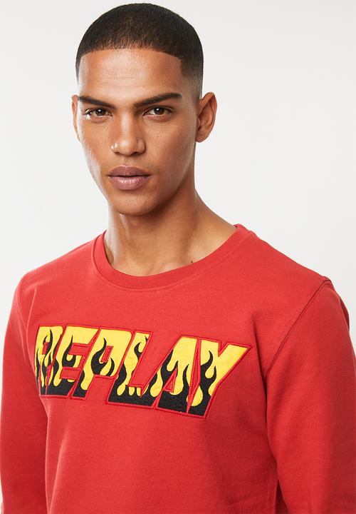 Replay - Replay flames crew sweat - red