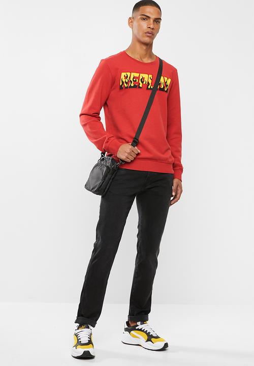 Replay - Replay flames crew sweat - red