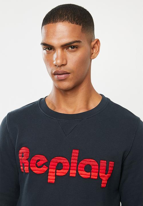 Replay - Replay linear logo crew sweat - navy