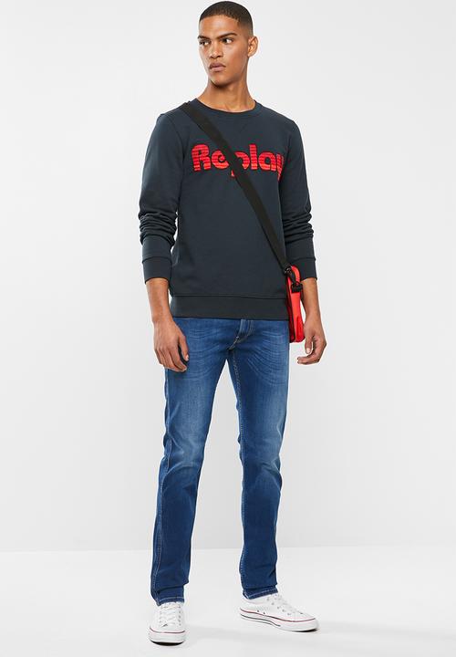 Replay - Replay linear logo crew sweat - navy