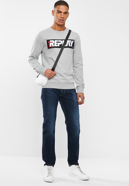 Replay - Center chest logo crew sweat - grey 