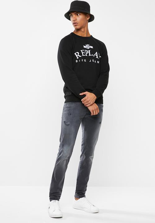 Replay - Replay label crew sweat - black