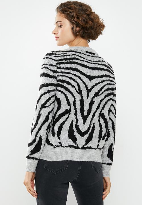 Jacqueline de Yong - Alicia long sleeve jaquard pullover - grey & black 