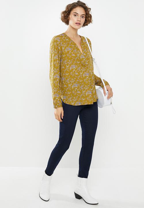 Jacqueline de Yong - Zoey v-neck blouse - yellow & purple 