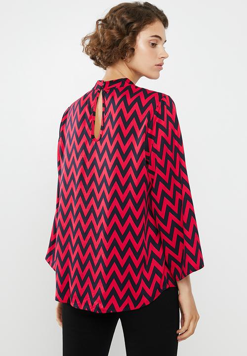Jacqueline de Yong - Stella long sleeve top - red & black 