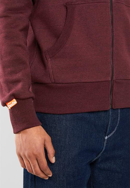 Superdry. - Orange label classic zip hoodie - burgundy