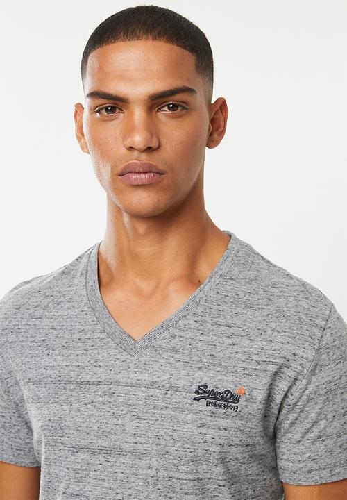 Superdry. - Orange label vintage V-neck tee - grey