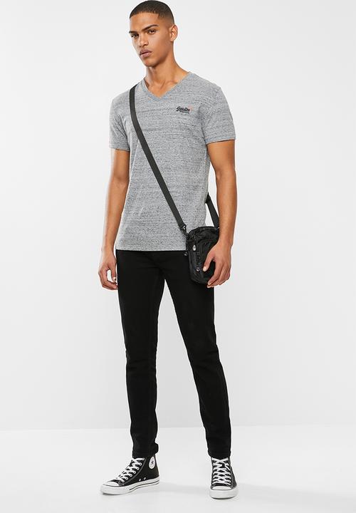 Superdry. - Orange label vintage V-neck tee - grey
