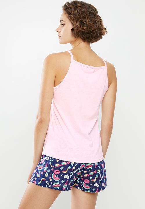 c(inch) - Tee and shorts set - pink & navy 