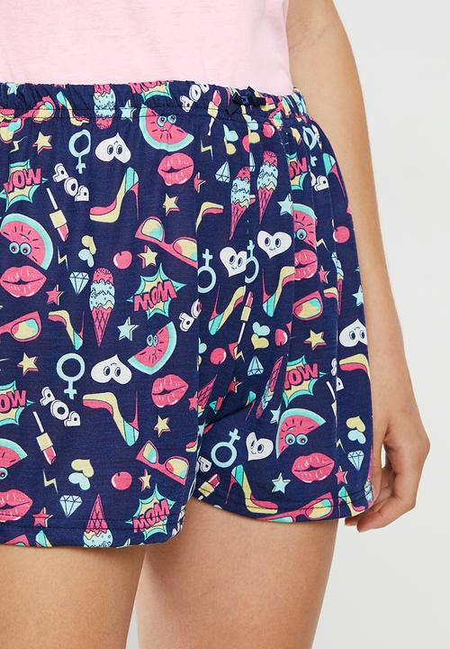 c(inch) - Tee and shorts set - pink & navy 