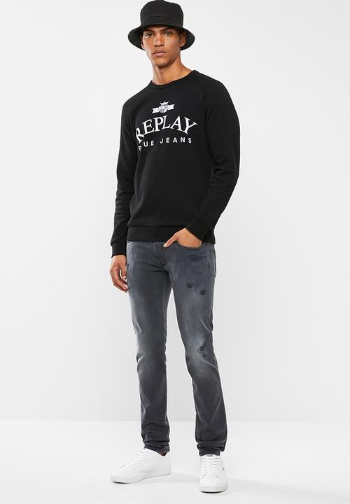 Replay - Slim hyperflex washed grey jeans - grey