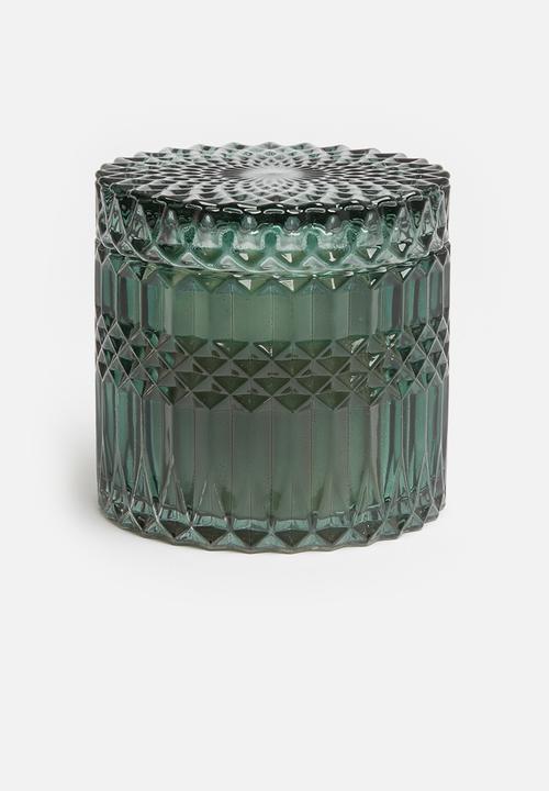 H&S - Glass facet candle - green