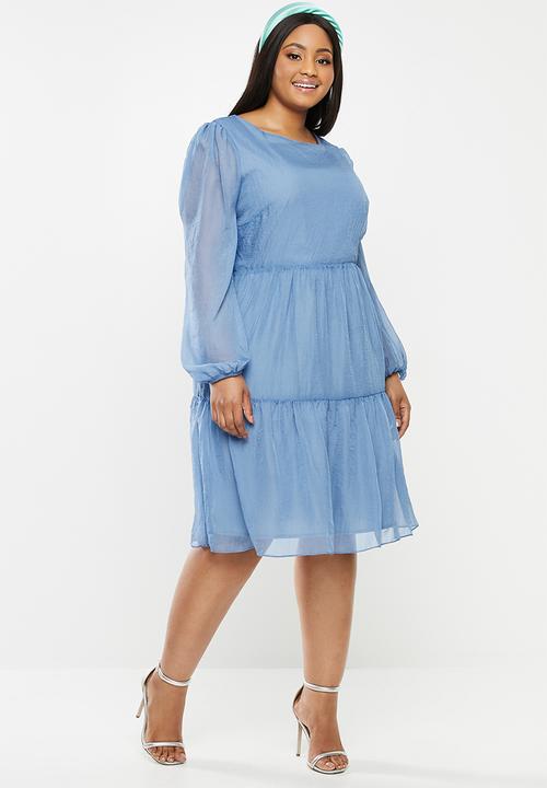Glamorous - Plus sheer sleeve tiered - blue