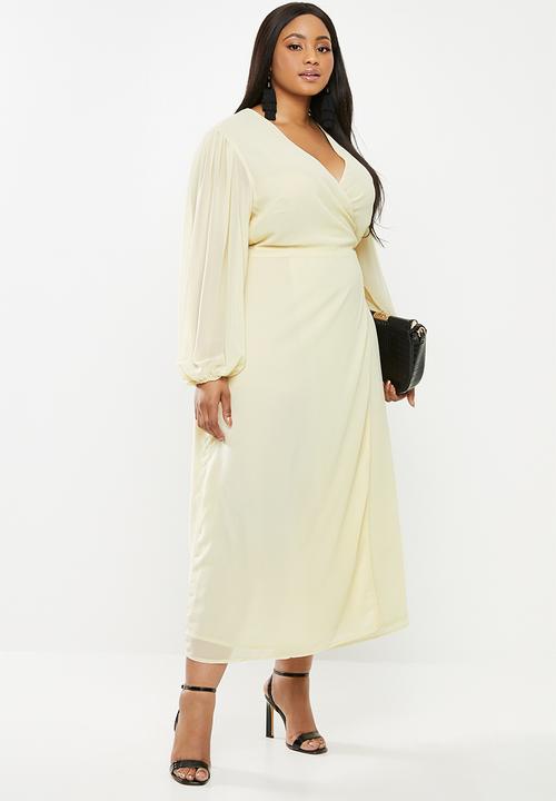 Glamorous - Plus long sleeve fit & flare - yellow