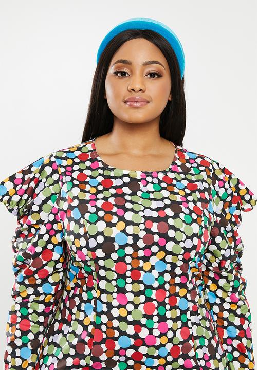 Glamorous - Plus scatter spot mini with puff sleeve - multi