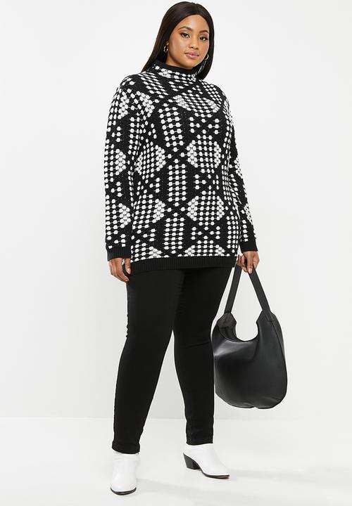 JUNAROSE - Nisa long sleeve pullover - black & white 
