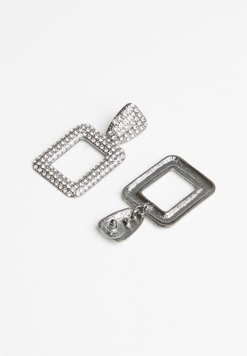 Superbalist - Square diamante earrings - silver
