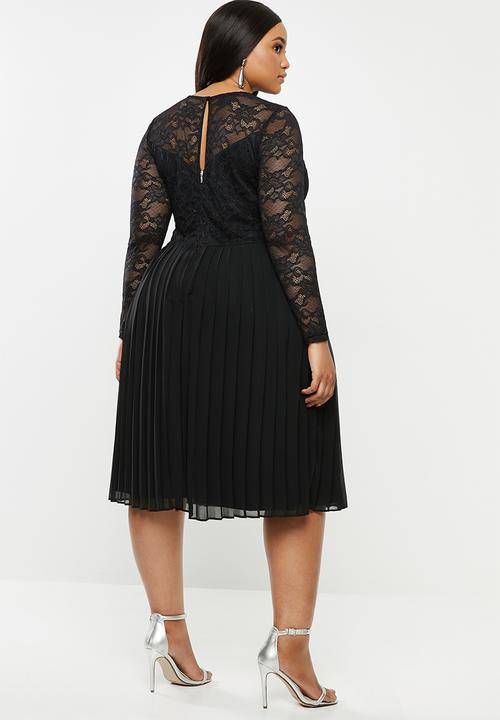 MILLA - Lace pleated dress - black
