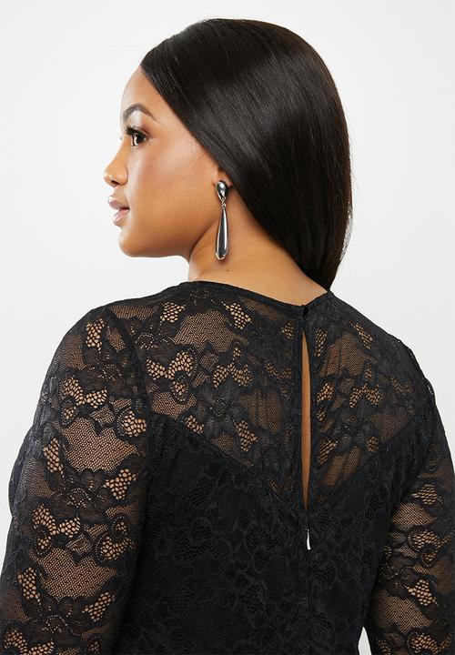 MILLA - Lace pleated dress - black