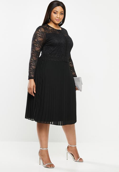 MILLA - Lace pleated dress - black