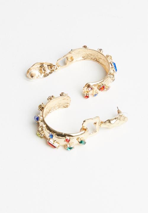Superbalist - Multi-stone hoop earrings - gold