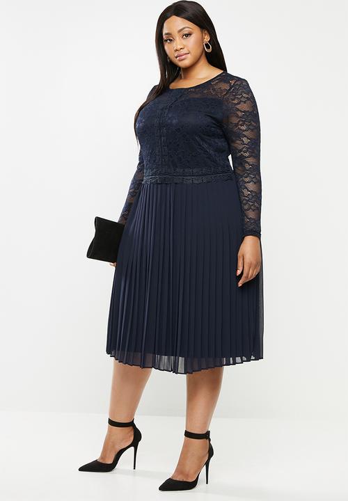 MILLA - Lace pleated dress - navy
