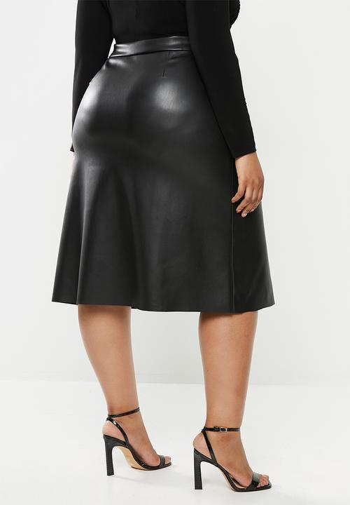 MILLA - Heavy pu a-line midi skirt with panels - black