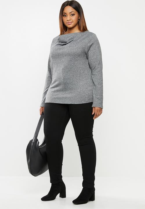 edit Plus - Ll soft touch cowl neck top - charcoal