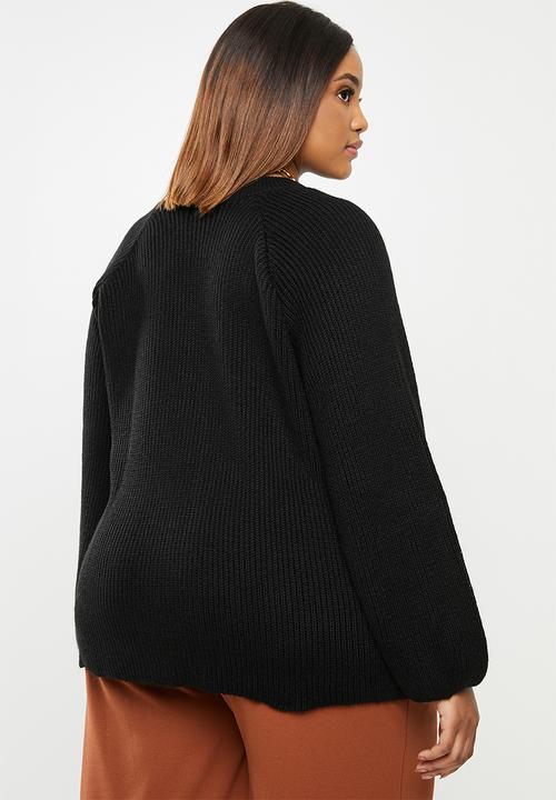 edit Plus - Raglan rib jumper - black