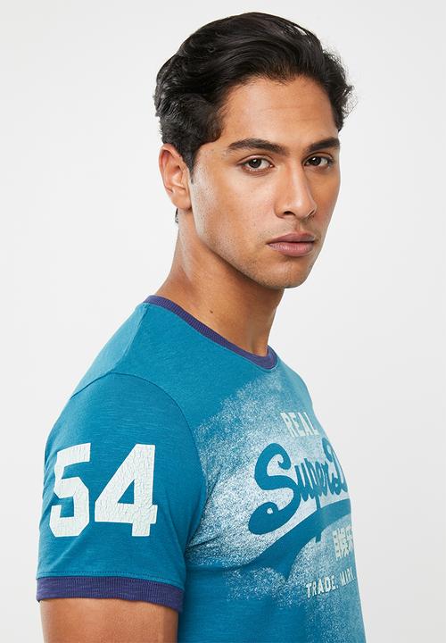 Superdry. - Vintage logo duo ringer tee - blue
