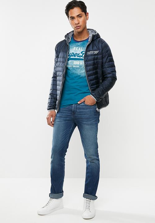 Superdry. - Vintage logo duo ringer tee - blue