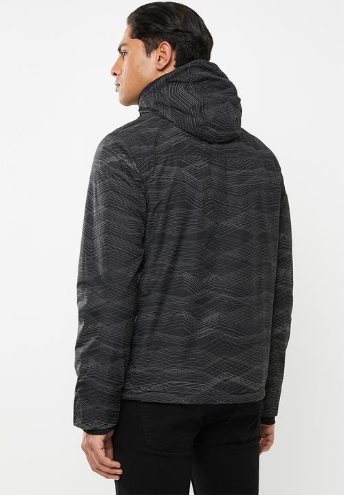 Superdry. - Hooded artic print pop zip windcheater - black & grey