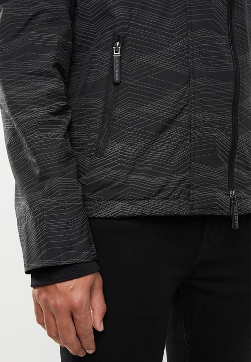 Superdry. - Hooded artic print pop zip windcheater - black & grey