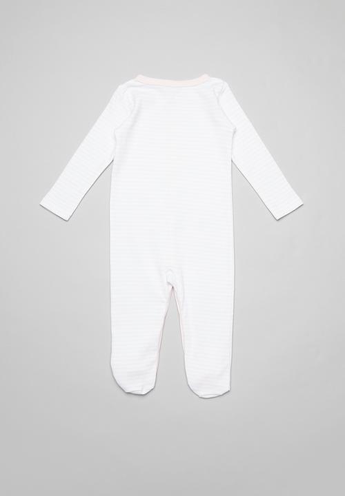 Pop Candy - Baby stripe sleepsuit  - pink & white