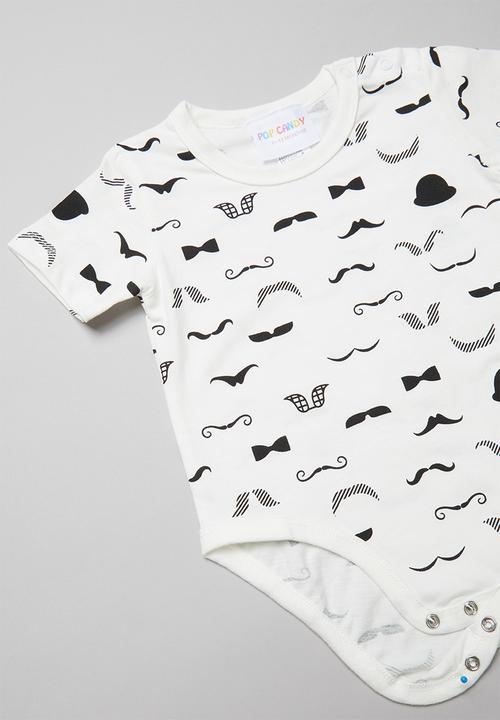 Pop Candy - Moustache baby grow-on - white & black