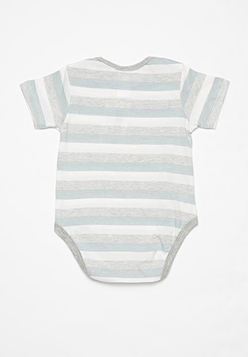 Pop Candy - Stripe baby grow-on - blue & grey