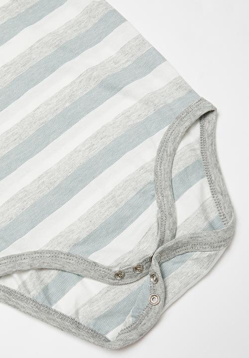 Pop Candy - Stripe baby grow-on - blue & grey