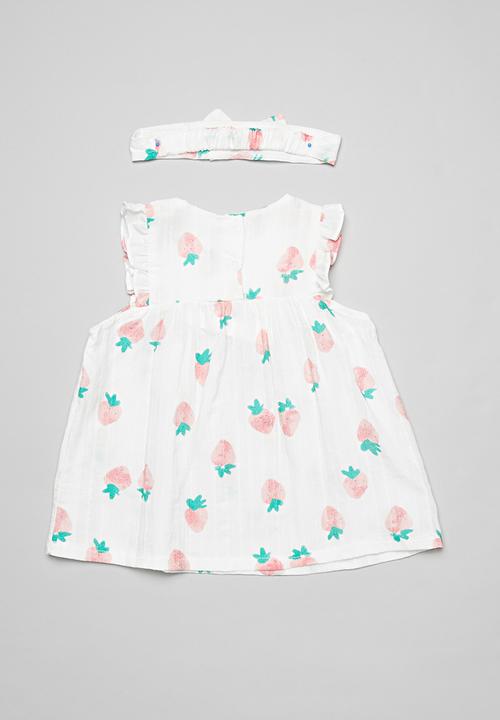 Pop Candy - Strawberry print dress & headband set - white multi