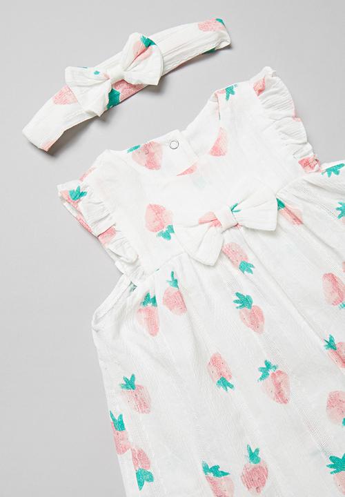 Pop Candy - Strawberry print dress & headband set - white multi