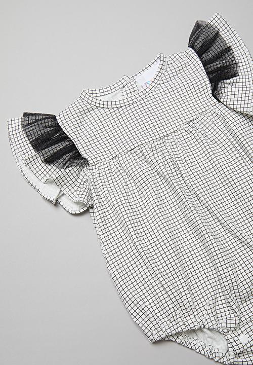 Pop Candy - Baby romper with frill sleeves - black & white
