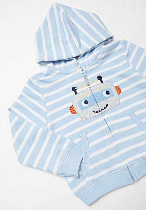 Pop Candy - Boys striped robot hoodie - blue & white