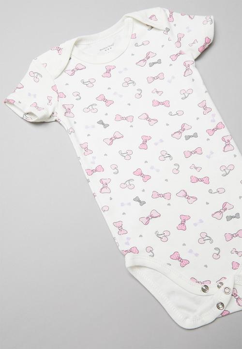 Pop Candy - Bow print bodysuit - white & pink
