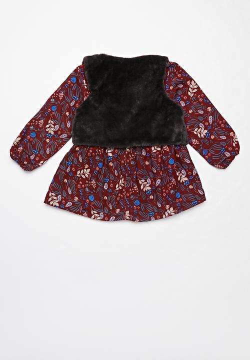 Pop Candy - Dress & sleeveless coat set - burgundy