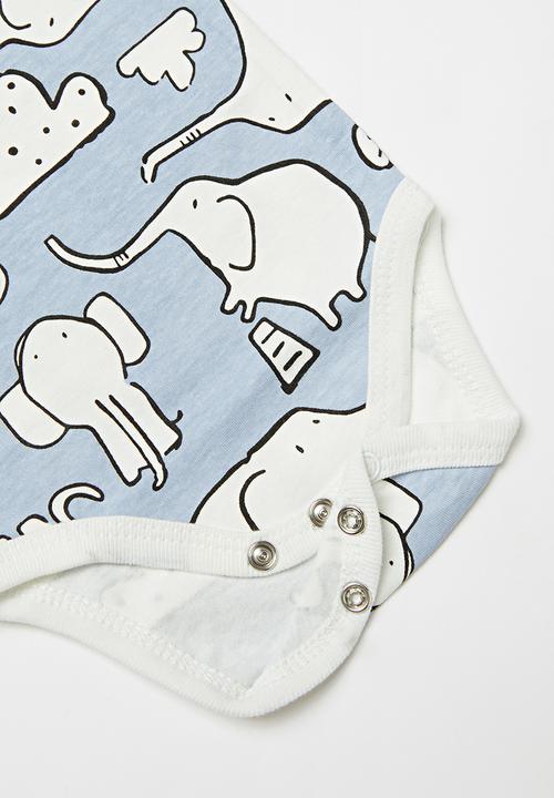 Pop Candy - Elephant long sleeve grow-on - blue & white