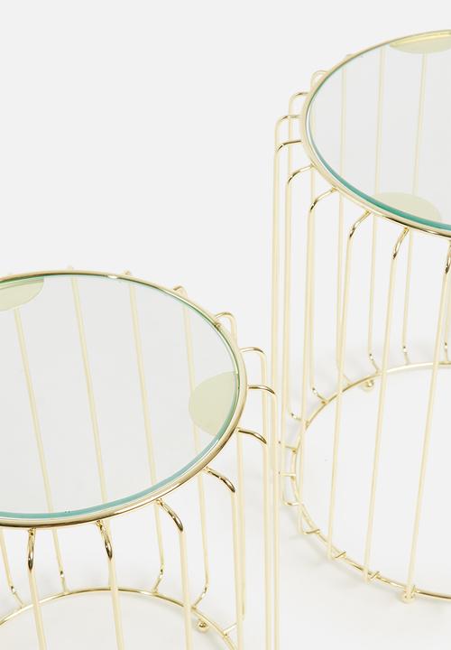 SF Collection - Ribbed side tables set of 2 - gold