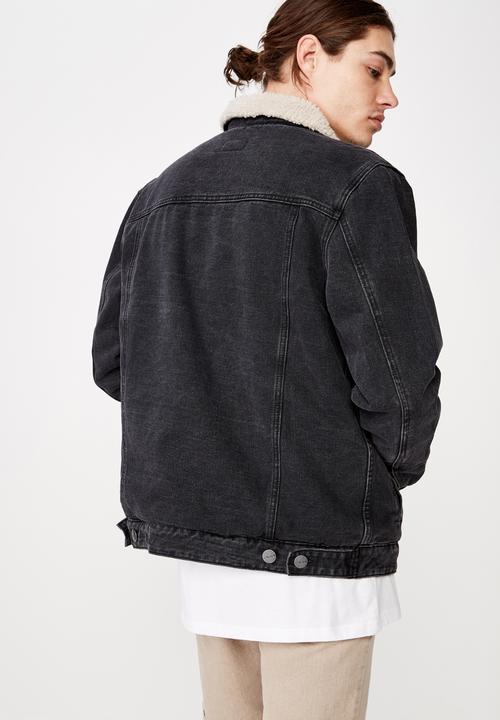 Factorie - Denim sherpa jacket - washed black