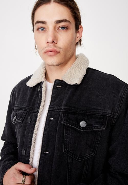 Factorie - Denim sherpa jacket - washed black