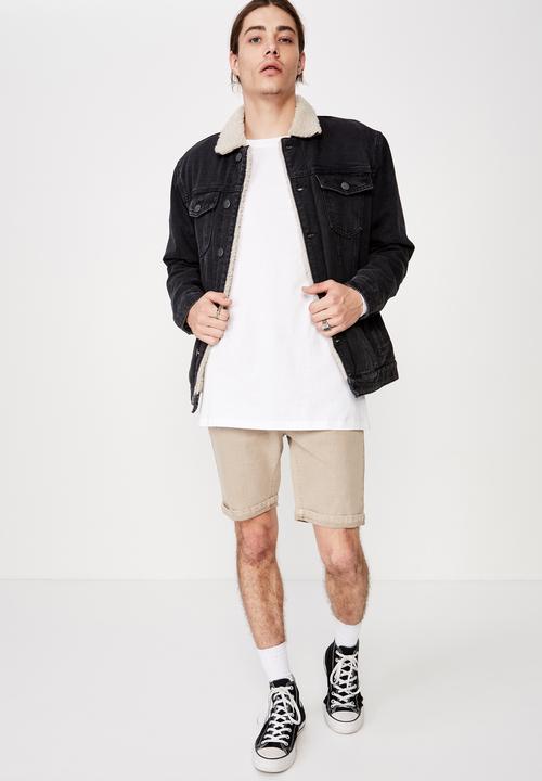 Factorie - Denim sherpa jacket - washed black