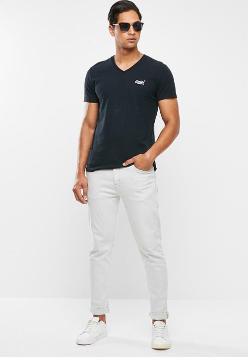Superdry. - Orange label vntge emb v-neck tee - navy