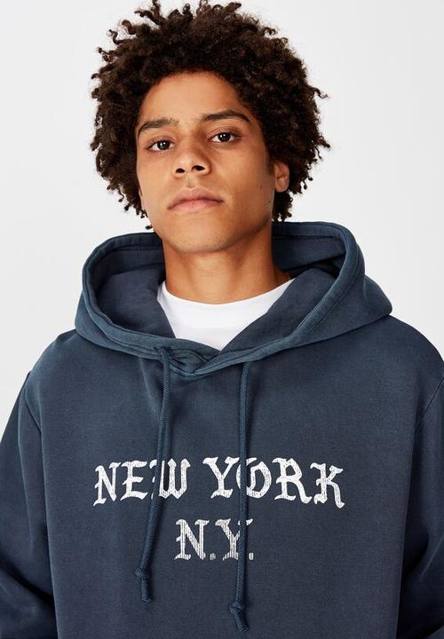 Factorie - New york graphic hoodie - washed navy